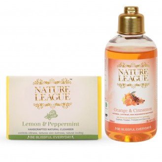 Nature League Combo of Orange & Cinnamon Natural Body wash with Lemon & Peppermint Natural Handmade Soap