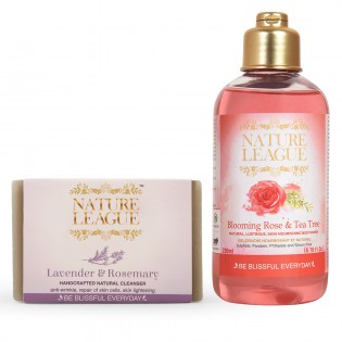 Nature League Combo of Blooming Rose & Tea Tree Natural Body wash with Lavender & Rosemary Natural Handmade Soap