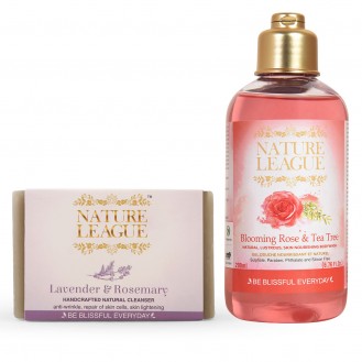 Nature League Combo of Blooming Rose & Tea Tree Natural Body wash with Lavender & Rosemary Natural Handmade Soap