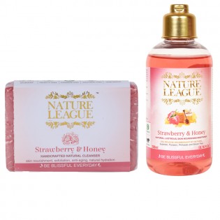 Nature League Combo of Strawberry & Honey Natural Body wash with Strawberry & Honey Natural Handmade Soap