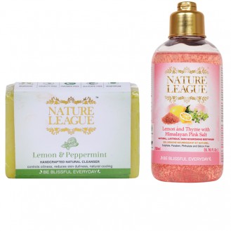 Nature League Combo of Lemon & Thyme with Himalayan Pink Salt Natural Body wash with Lemon & Peppermint Natural Handmade Soap 